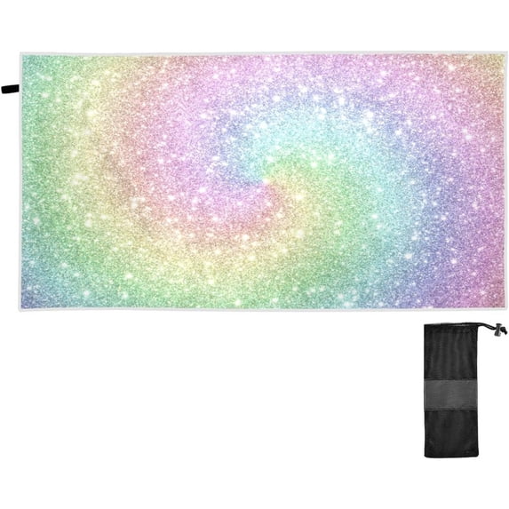 Coolnut Beach Towels Circle Glitter Sparkle Camping Towels Rainbow Sand Free Beach Towel, 30"x60" Large Beach Towels Quick Dry Bath Travel Towels Pool Yoga Beach Mat for Men Women