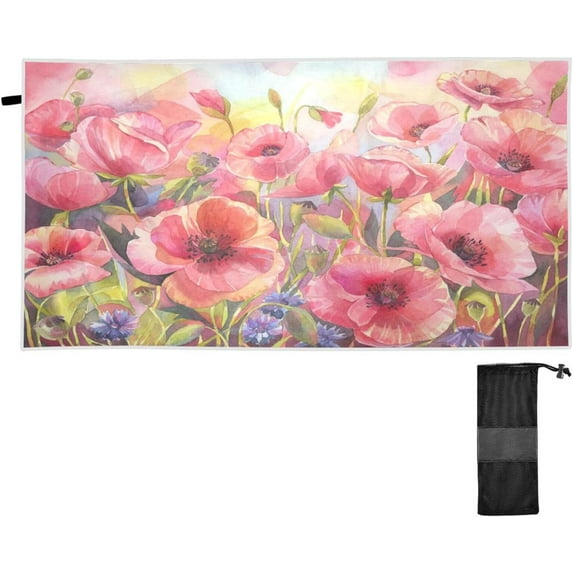 Coolnut Beach Towels Colorful Poppy Field Camping Towels Floral Sand Free Beach Towel, 30"x60" Large Beach Towels Quick Dry Bath Travel Towels Pool Yoga Beach Mat for Men Women