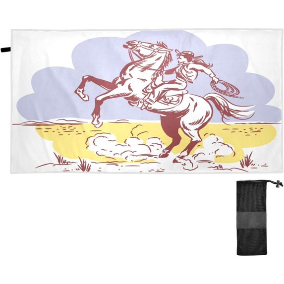 Coolnut Beach Towels Cowboy Camping Towels White Horses Sand Free Beach Towel, 30"x60" Large Beach Towels Quick Dry Bath Travel Towels Pool Yoga Beach Mat for Men Women