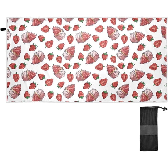 Coolnut Beach Towels Cupcakes Strawberry Camping Towels Sand Free Beach Towel, 30"x60" Large Beach Towels Quick Dry Bath Travel Towels Pool Yoga Beach Mat for Men Women