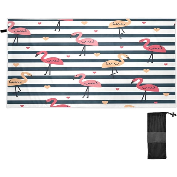 Coolnut Beach Towels Cute Flamingo Hearts Camping Towels Sand Free Beach Towel, 30"x60" Large Beach Towels Quick Dry Bath Travel Towels Pool Yoga Beach Mat for Men Women