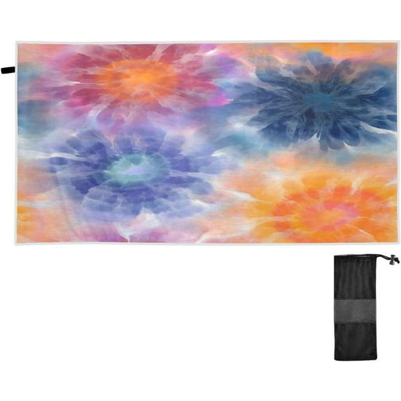 Coolnut Beach Towels Orange Blue Tie Dye Camping Towels Circle Sand Free Beach Towel, 30"x60" Large Beach Towels Quick Dry Bath Travel Towels Pool Yoga Beach Mat for Men Women