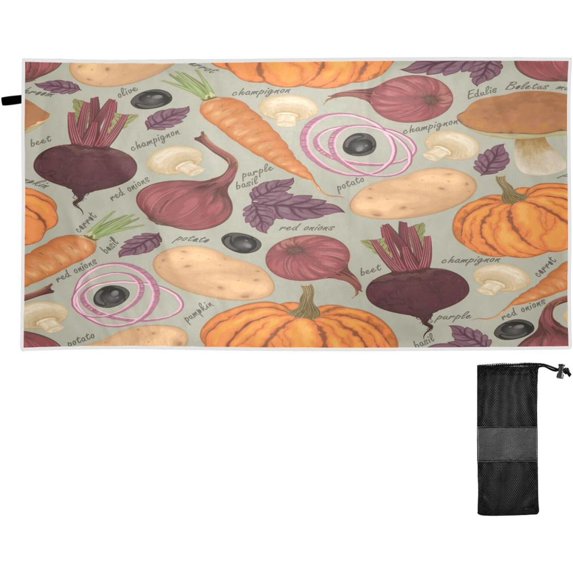 Coolnut Beach Towels Retro Vegetables Pumpkin Camping Towels Sand Free Beach Towel, 30"x60" Large Beach Towels Quick Dry Bath Travel Towels Pool Yoga Beach Mat for Men Women