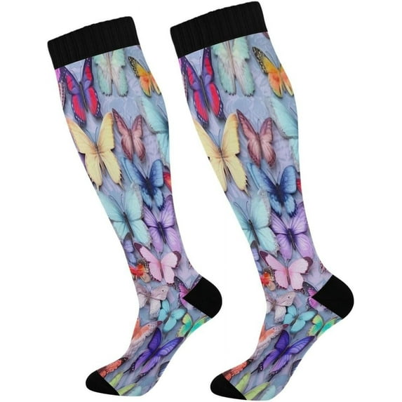 Coolnut Beautiful Butterfly Compression Socks Women Men Knee High Stockings for Sports, Running, Travel 1Pair Gift