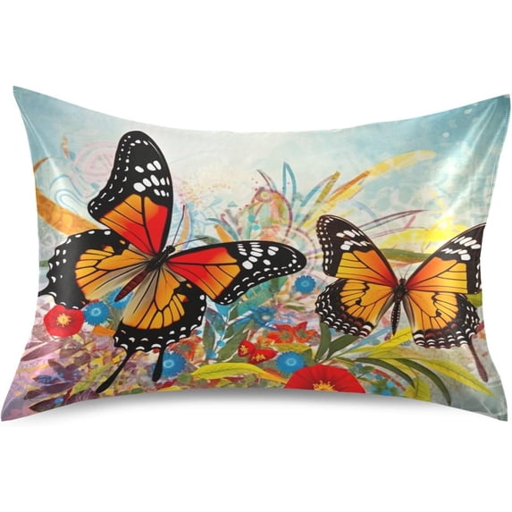 Coolnut Beautiful Butterfly Pillowcase for Hair and Skin Silk Pillowcase Queen Size 20×30in, Soft and Breathable Slippery Satin Pillowcase Covers for Sleep Decor Giftsation 355