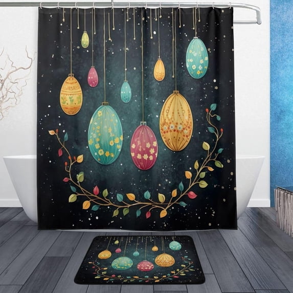 Coolnut Beautiful Easter Eggs Bath Curtain Rugs Sets 2 Pcs, Bathroom Theme Set with Shower Curtain and Non-Slip Carpet -12 Hooks-60X72in417 Home Decor