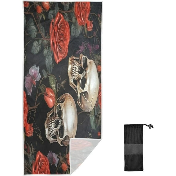 Coolnut Beautiful Flowers and Skull Beach Towel Soft Absorbent Quick Dry Sand Free Lightweight Polyester Camping Towels for Beach Travel Swim 31x71 in Wash cloth