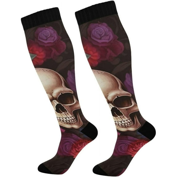 Coolnut Beautiful Flowers and Skull Compression Socks Women Men Knee High Stockings 1Pair for Sports, Running, Travel121 Gift
