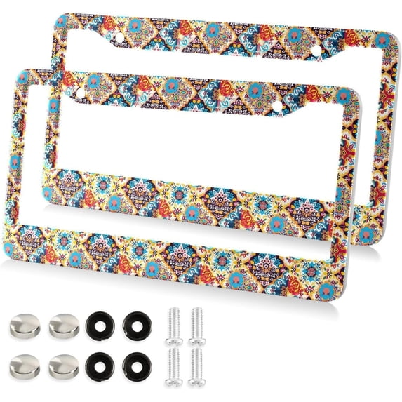Coolnut Beautiful Mexican Style Ceramic Tiles License Plate Frames 2 Packs,License Plate Covers,Universal Aluminum Tag Frame for Front and Rear Car Tags188 Home Decor