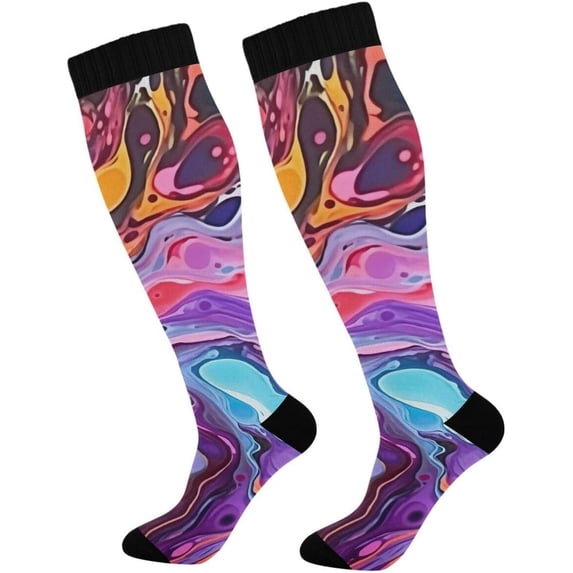 Coolnut Beautiful Paint Texture Compression Socks Women Men Knee High Stockings 1Pair for Sports, Running, Travel21 Gift