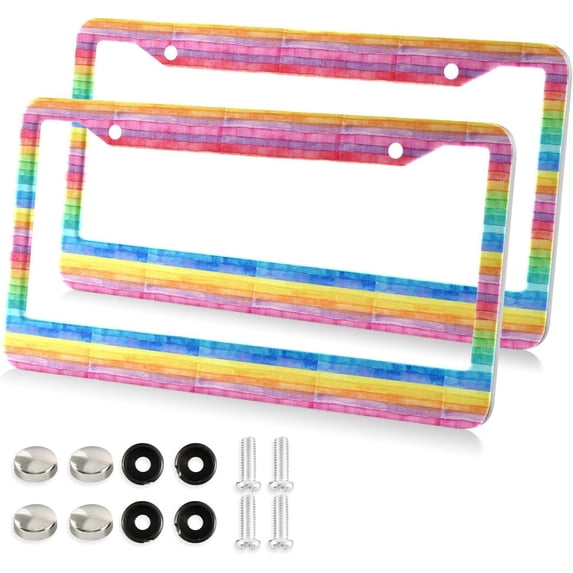 Coolnut Beautiful Rainbow Stripes License Plate Frames 2 Packs,License Plate Covers,Universal Aluminum Tag Frame for Front and Rear Car Tags196 Home Decor
