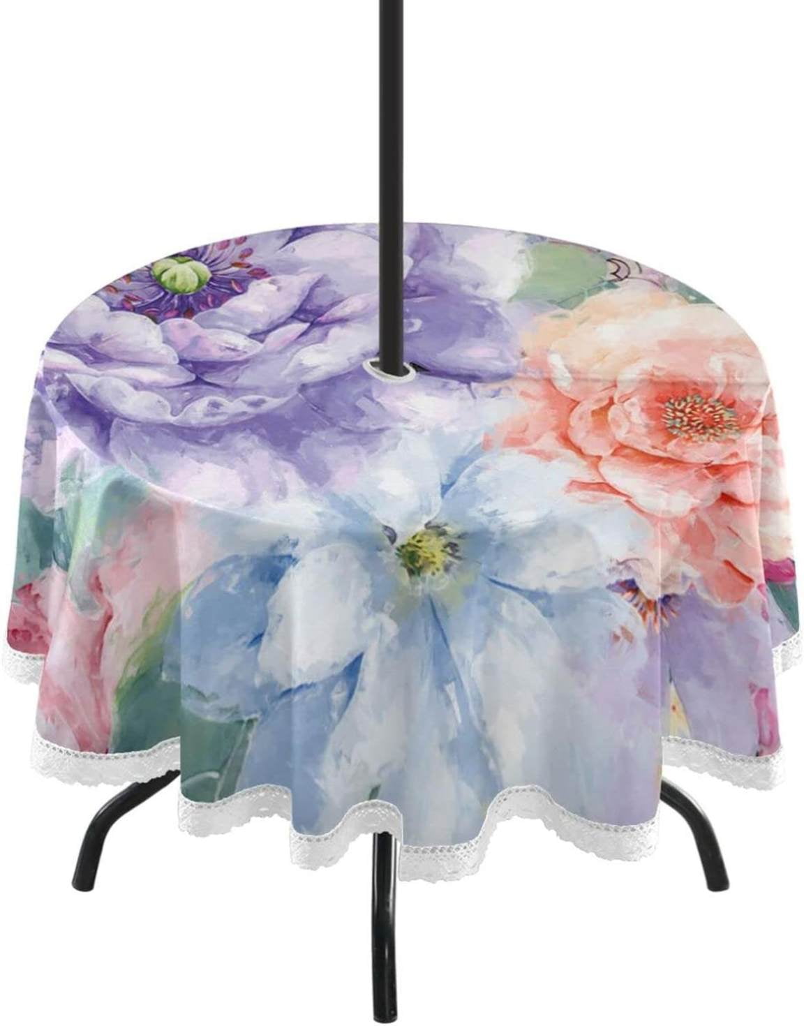 Coolnut Beautiful Rose Peony Round Table Cloth 60", Heat Resistant