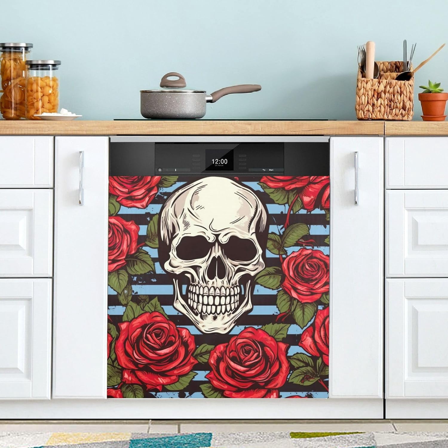 Evil Skull Skeleton Dishwasher Magnet Cover - 23x26 Inch Decorative PVC Cover For Kitchen Appliances - View #2