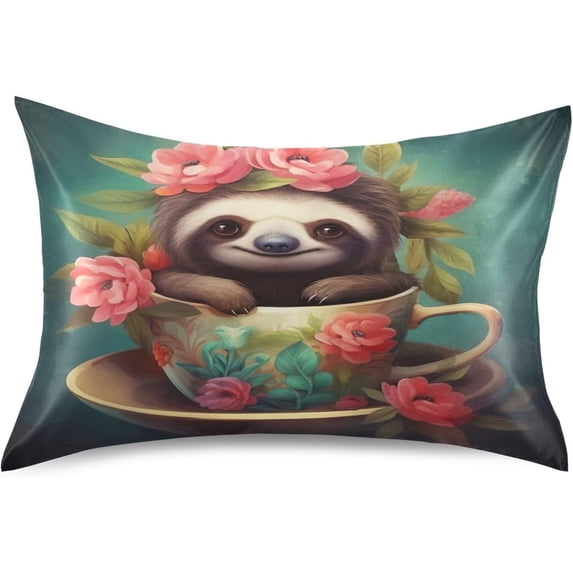 Coolnut Beautiful Sloth Pillowcase for Hair and Skin Silk Pillowcase Queen Size 20×30in, Soft and Breathable Slippery Satin Pillowcase Covers for Sleep Decor Giftsation 559