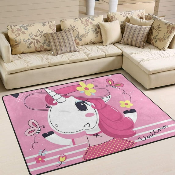 Coolnut Beautiful Unicorn Girl in Dress Lightweight Area Rugs Carpet Mats Floor Rug Home Decor for Kids Room Living Room, 63"x 48"