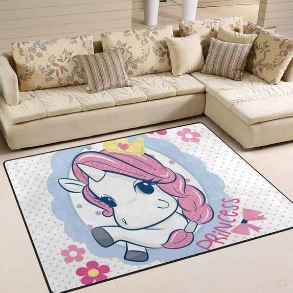 Coolnut Beautiful Unicorn Wearing Crown Lightweight Area Rugs Carpet Mats Floor Rug Home Decor for Kids Room Living Room, 80"x 58"