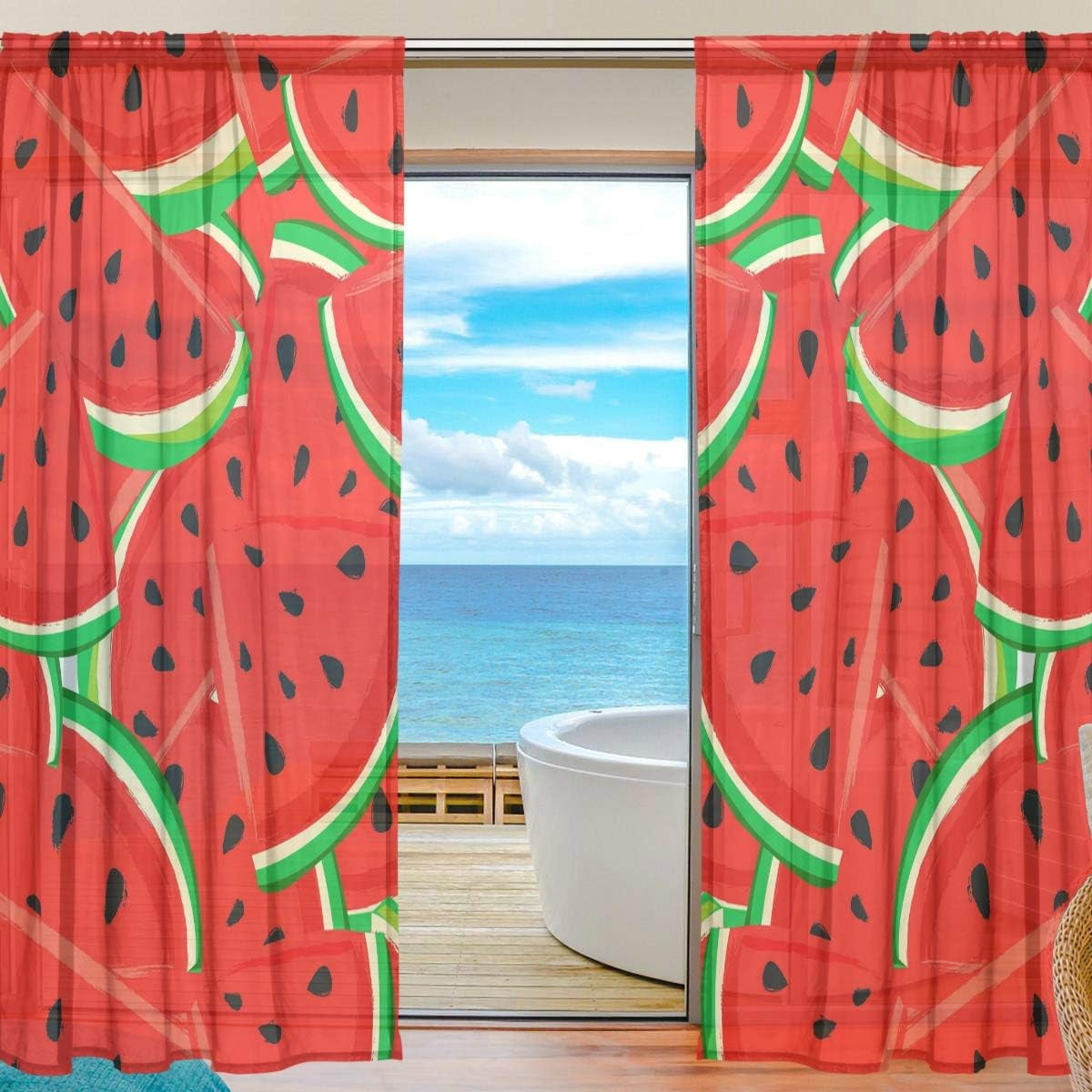Coolnut Beautiful Watermelon Pattern Semi Sheer Curtains Window Voile ...
