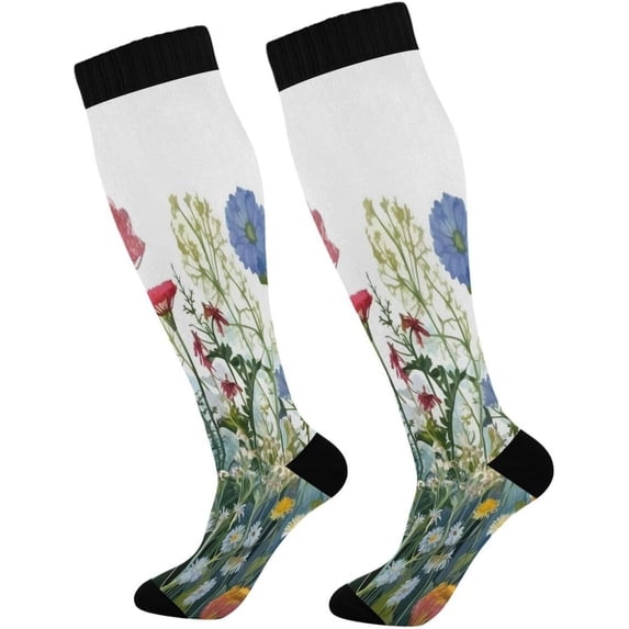 Coolnut Beautiful Wildflowers and Butterflies (9) Compression Socks Women Men Knee High Stockings for Sports, Running, Travel 1Pair Gift