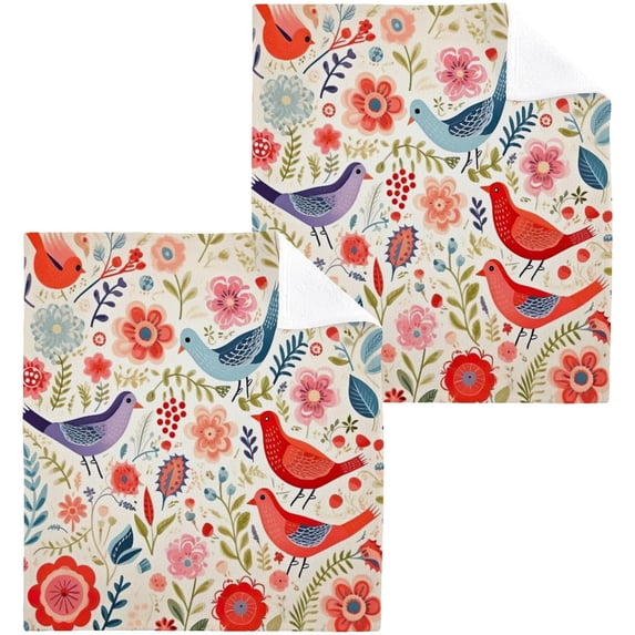 Coolnut Bird Flower Washcloths Set of 4-12 x 12 inch Pure Cotton Wash Cloth Highly Absorbent and Soft Fingertip Towels Face Cloths for Bath, Spa Wash cloth