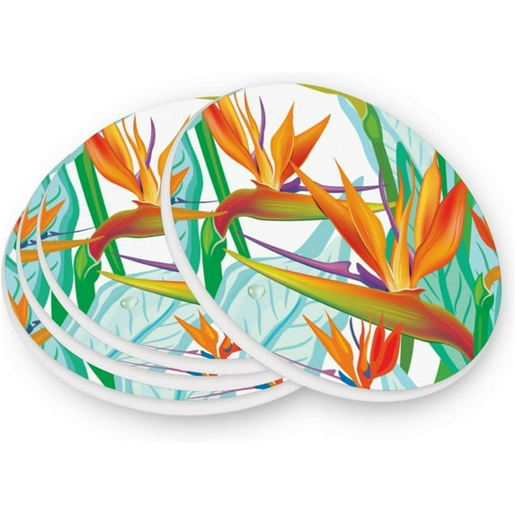 Coolnut Birds Of Paradise Flower Coasters Absorbent Drink Coaster, Ceramic Stone Coaster with Cork Base Desktop Protection Mat for Home Decor 4PCS