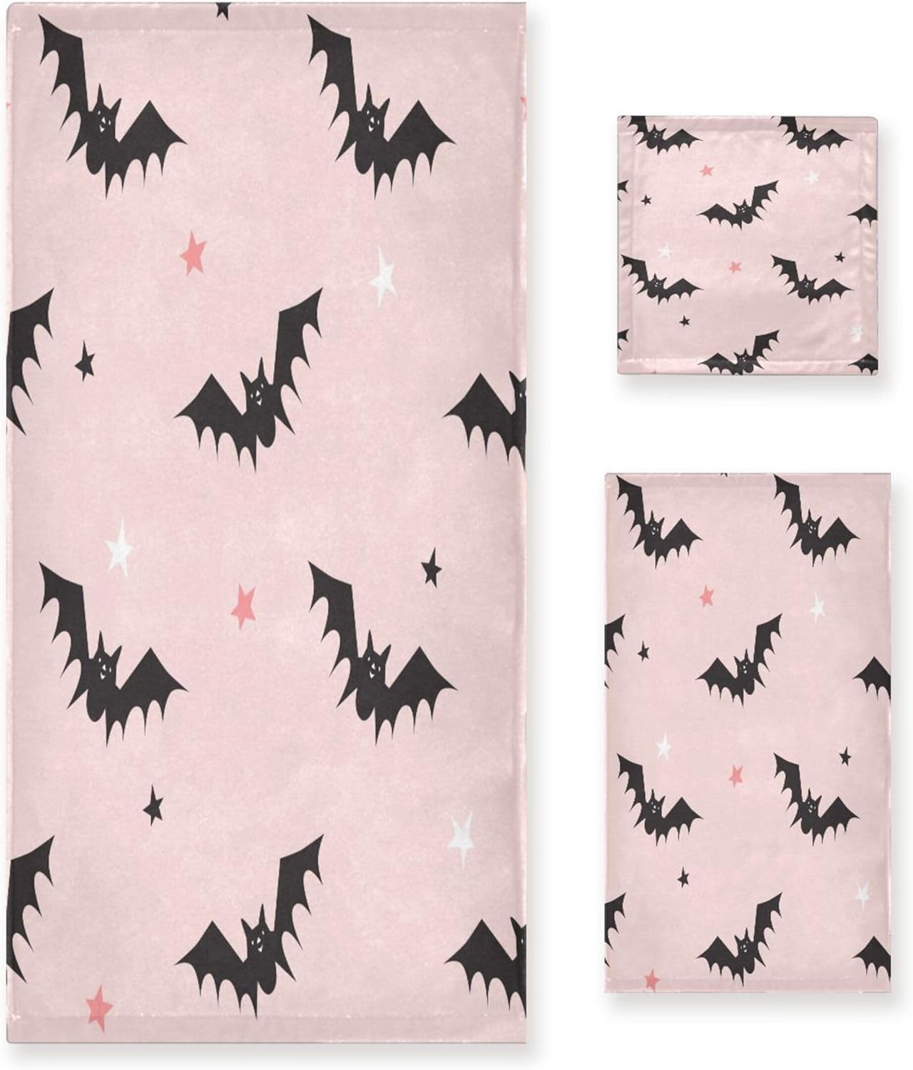 Coolnut Black Bats on Pink Bathroom Towel Set of 3 with Hand Towel, Wash Cloths & Bath Towel ...