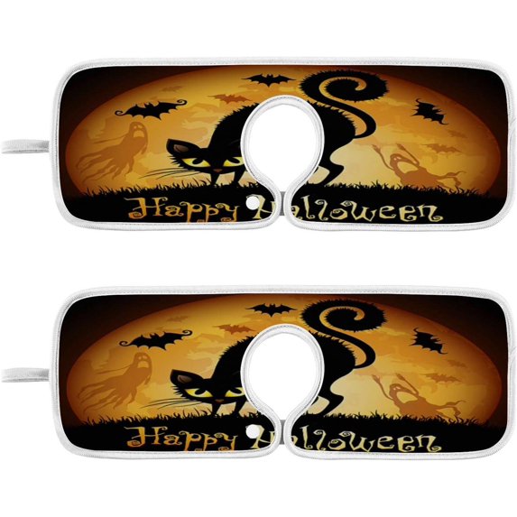 Coolnut Black Cat Bat Sink Splash Guard for Faucet 2 Packs Faucet Absorbent Mats, Halloween Animals Faucet Handle Drip Catcher Quickly Drying Mat for Kitchen Counter Bathroom, 14.9"x5.5"