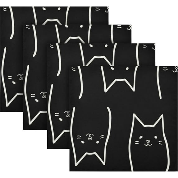 Coolnut Black Cat Cloth Napkins Set of 4, Reusable Washable Polyester Dinner Table Napkins for Family, Weddings, Parties, Home Decor, 20 x 20 Inch Washcloth Gift