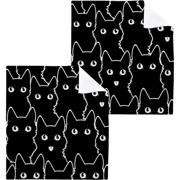 Coolnut Black Cat Washcloths 6 Pack, Highly Absorbent Soft Cotton Fingertip Towels for Bathroom, Kitchen, Gym, Spa, Home Decor, 12 x 12 Inch Washcloth Gift