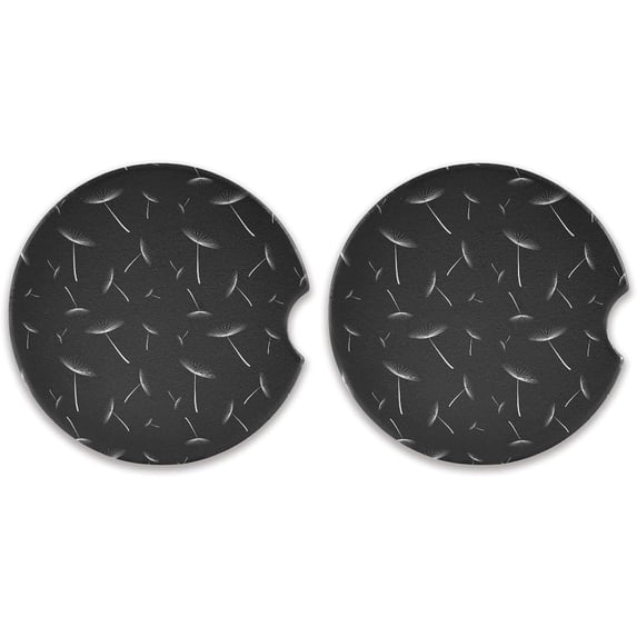 Coolnut Black Dandelion Car Coasters for Drinks, 2 Pack 2.5in Car Coasters Absorbent Ceramic with A Finger Notch for Easy Removal, Car Cup Holder Coaster for Car Home Decor