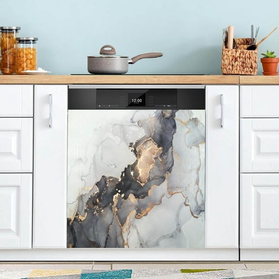 Coolnut Black Gold Marble Texture Dishwasher Magnet Cover for The Front Door,Reusable Refrigerator Door Decor Magnet Sticker for Kitchen Home Decor 23" x 26"
