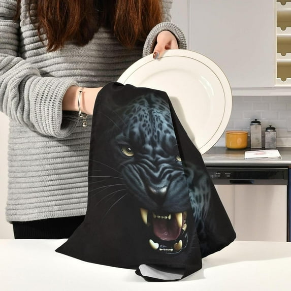 Coolnut Black Leopard Kitchen Towels, 18 x 28 Inch Super Soft and Absorbent Dish Cloths for Washing Dishes, 4 PCS Reusable Multi-Purpose Microfiber Hand Towels for Kitchen