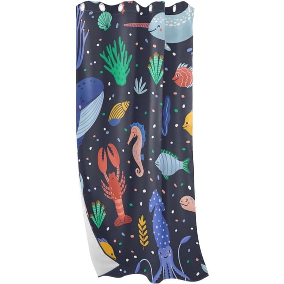 Coolnut Black Out Curtain Farmhouse Curtains for Window Treatments 84" Cute Cartoon of Sea Animals Bathroom Window Curtain Door Curtains for Bedroom, 1 Panel