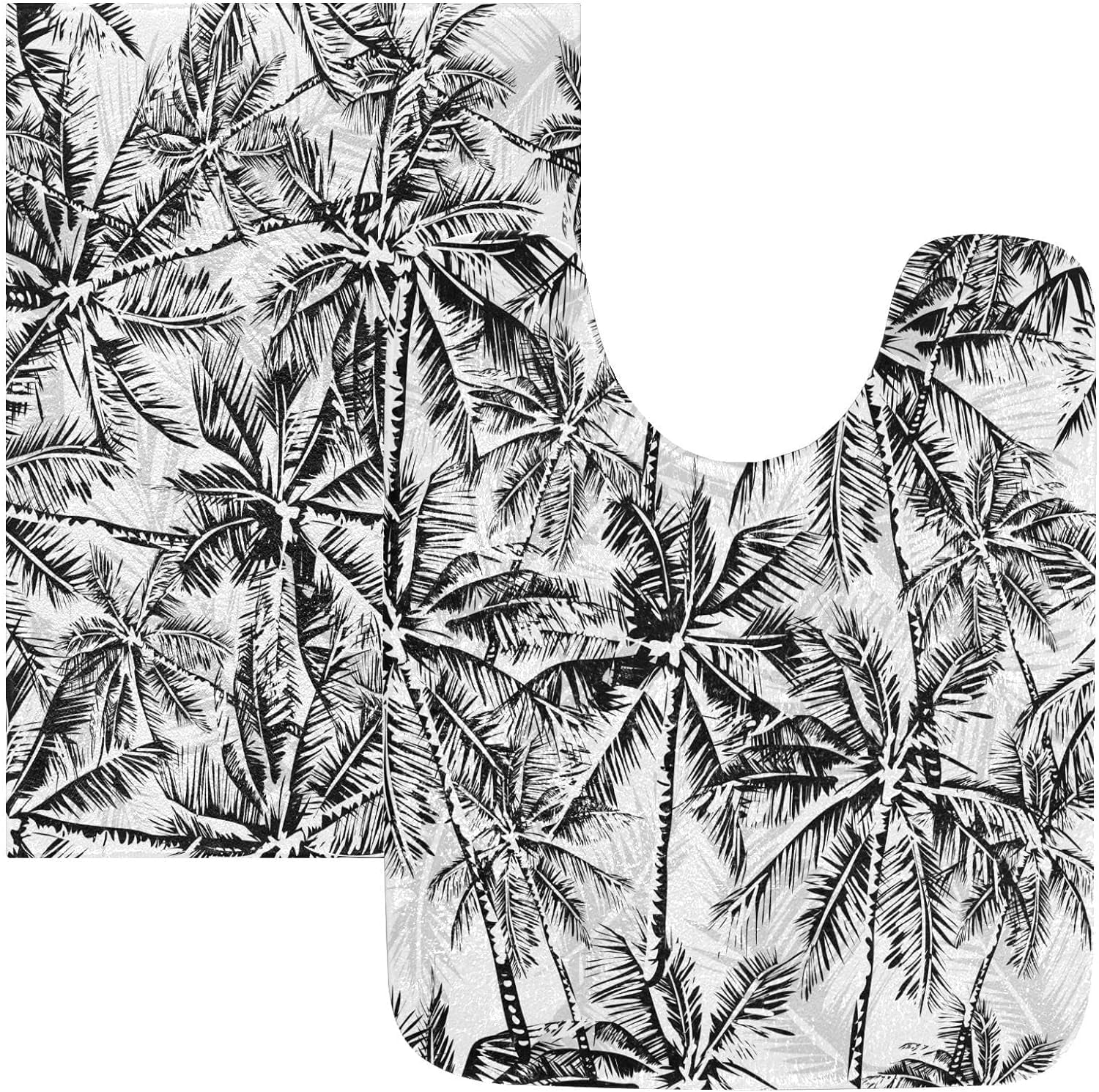 Coolnut Black Palm Tree Bathroom Rugs Set 2 Piece Ultra Soft Bath Mat Non Slip Toilet Mat