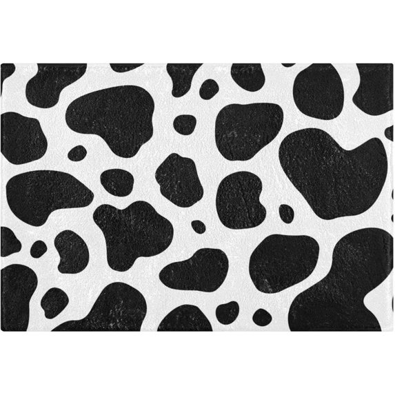 Coolnut Black & White Cow Anti-Slip Ultra Absorbent Durable Bath Rug with Rubber Backing,24"x16"