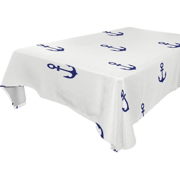 Coolnut Blue Anchors On Ivory Tablecloth Modern Table Cover for Home Decoration, Spill Proof Cloth Washable for Dinner Picnic, 60"x120"