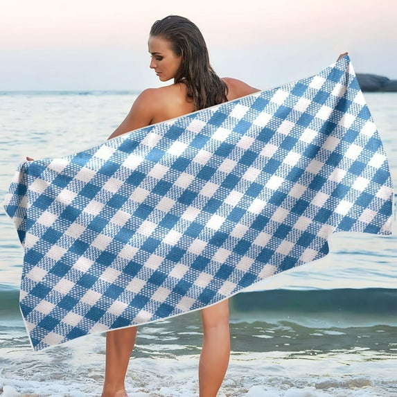 Coolnut Blue Checkered Beach Towel Quick Dry Absorbent Bath Towels Sandproof Lightweight Towel for Gym Yoga Sports Swimming- 30x60in Washcloth Gift