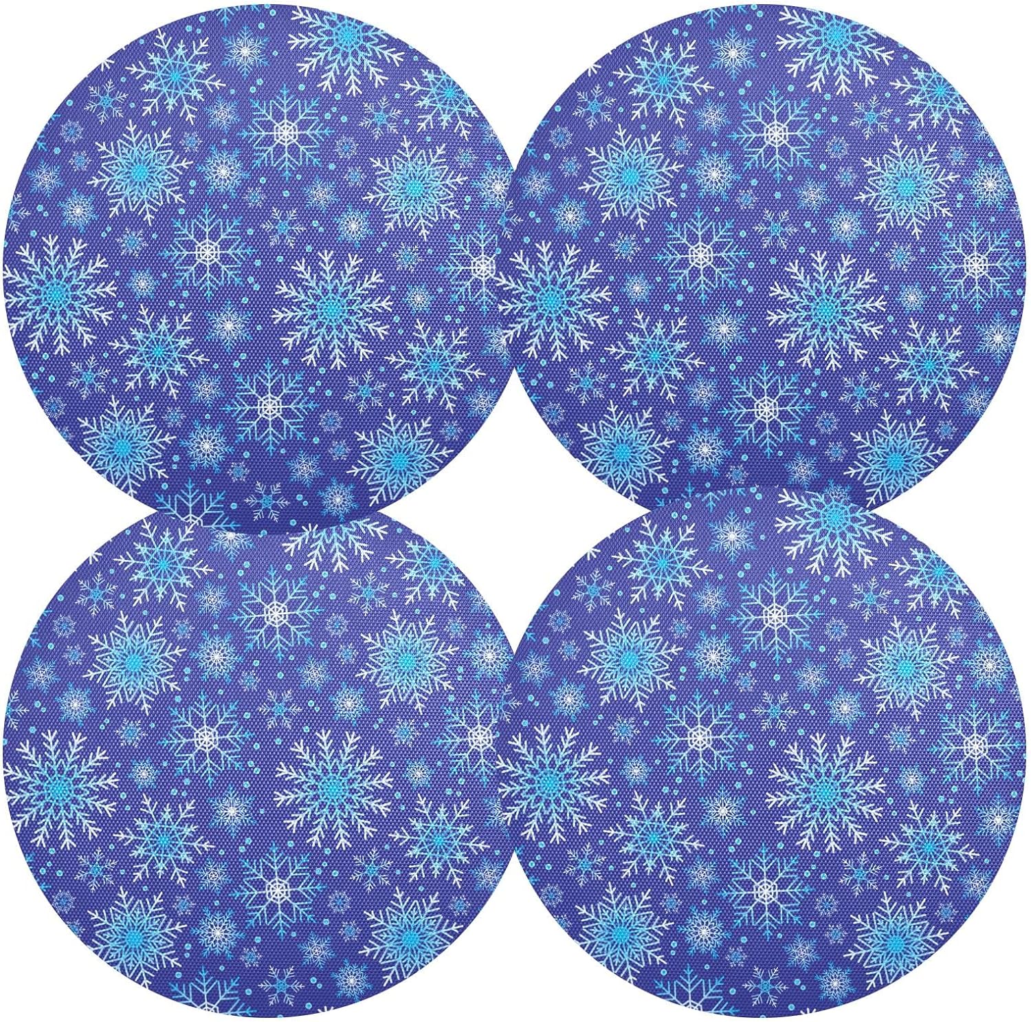 Coolnut Blue Christmas Snowflakes Placemats 4Pcs,Holidays PVC Weave