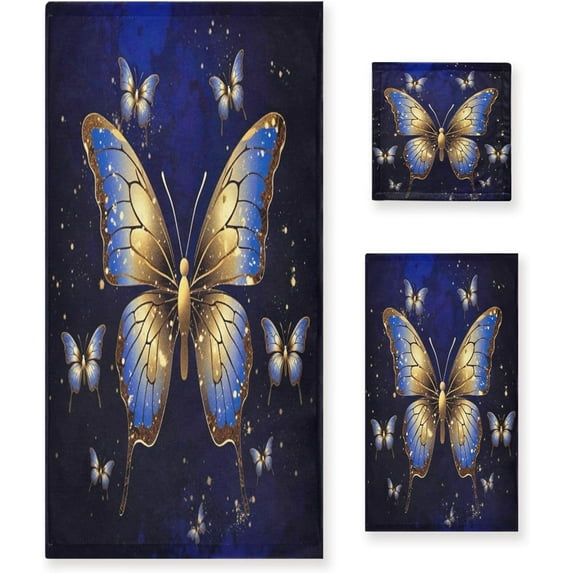 Coolnut 3 Piece Bath Towels Set, Super Soft Absorbent Gold Butterfly Towels for Bathroom Gym Spa Hotel Decor Wash cloth