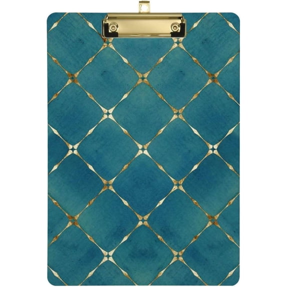 Coolnut Blue Gold Plaid Clipboard, Acrylic Standard A4 Letter Size Clip Board with Low Profile Clip for Office, Classroom, Doctor, Nurse and Teacher Gifts
