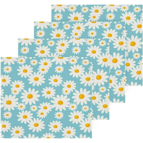Coolnut Blue Little Daisies Washcloths Towels, Highly Absorbent and Soft Cotton Face Cloths, 4 Pack Quick Dry Wash Cloths - 12 X 12 Inches Washcloth Gift