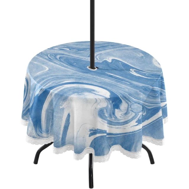 Coolnut Blue Marble Round Tablecloth 60" Outdoor Table Covers with