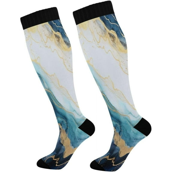 Coolnut Blue Marble Texture Compression Socks Women Men Knee High Stockings for Sports, Running, Travel 1Pair Gift
