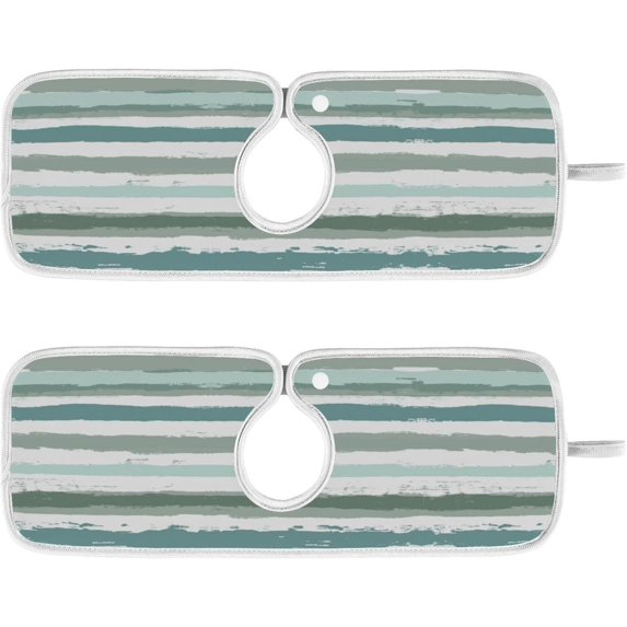 Coolnut Blue Navy Stripe Sink Splash Guard for Faucet 2 Packs Faucet Absorbent Mats, Nordic Tribal Rustic Faucet Handle Drip Catcher Quickly Drying Mat for Kitchen Counter Bathroom, 30"x5.5" RV