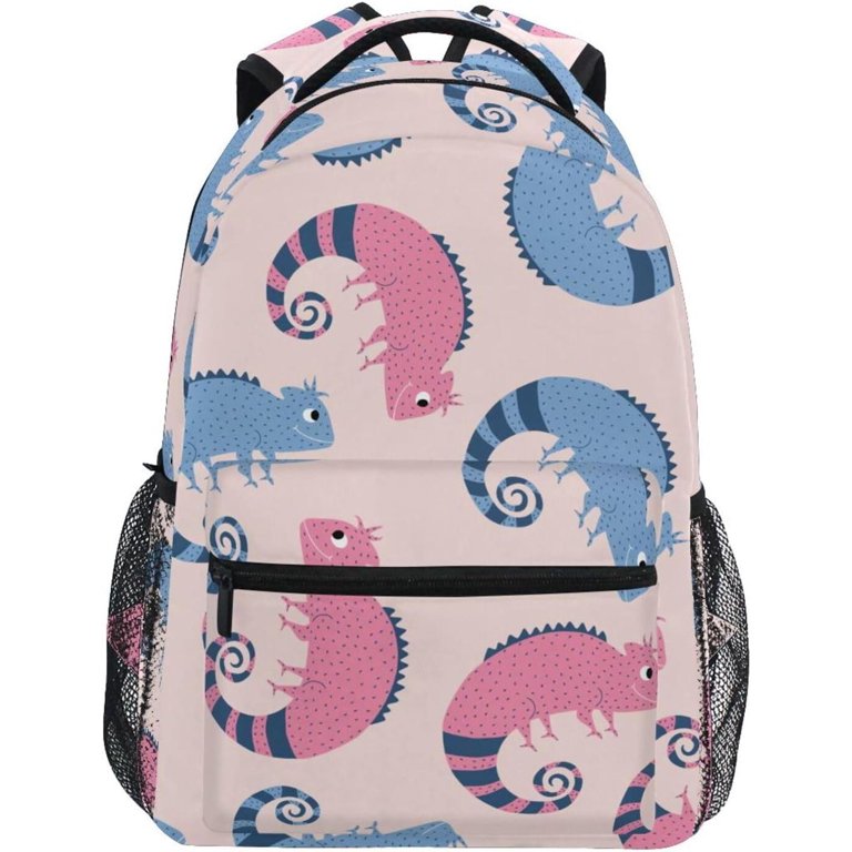 Coolnut Blue Red Chameleon Kids Backpack Big Capacity Lightweight 