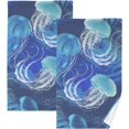 thumbnail image 1 of Coolnut Blue Teal Jellyfish Patterned Hand Towels 2 PCS, Cotton Bath Towel for Drying Face Hands Body Decorative Water Absorbent Lightweight Towels for Bathroom Ktichen Travel Gym, 16"x28", 1 of 6