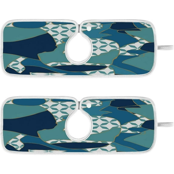 Coolnut Blue White Abstract Sink Splash Guard for Faucet 2 Packs Faucet Absorbent Mats, Gold Veins Faucet Handle Drip Catcher Quickly Drying Mat for Kitchen Counter Bathroom, 30"x5.5" RV