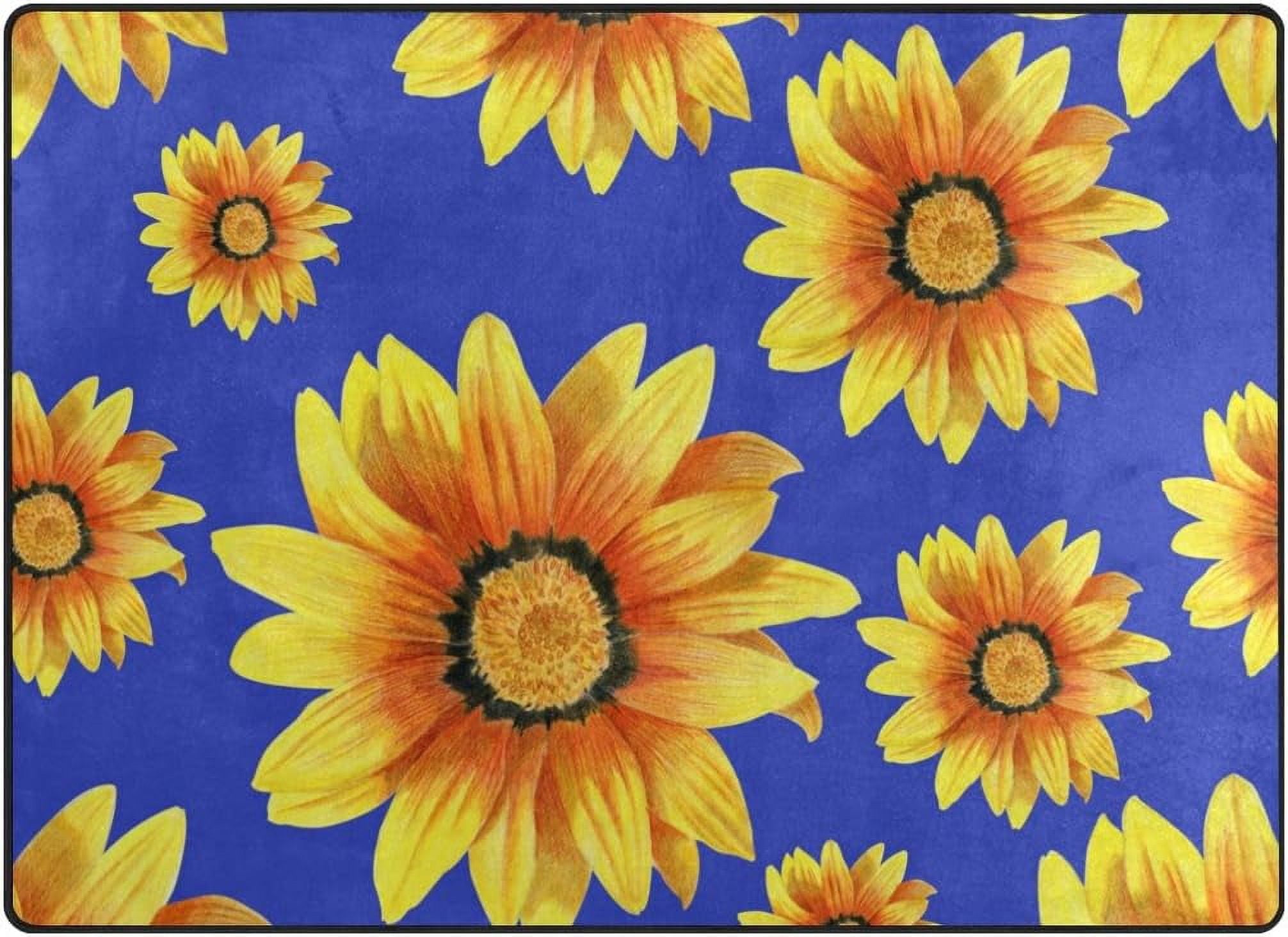 Coolnut Blue Yellow Sunflower 80 x 58 inches Lightweight Soft Area Rug ...