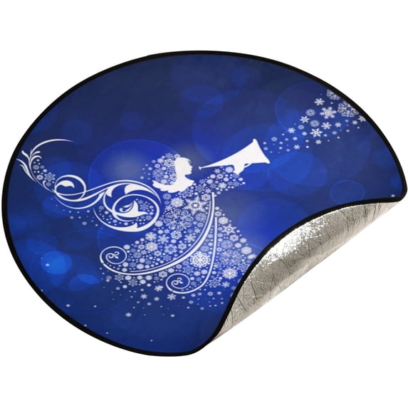 Coolnut Blus Christmas Angel Christmas Tree Mats Waterproof Tree Skirt, Snowflake Xmas Tree Stand Tray Mat Floor Protector Pad for Holiday Party Decoration, 28.3"