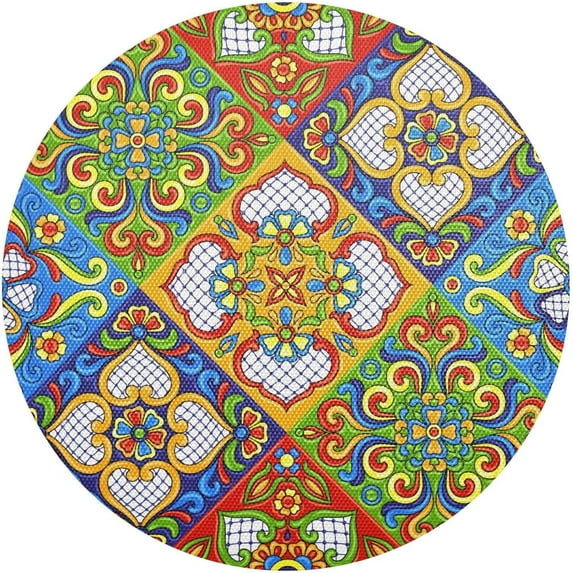Coolnut Bohemian Style Round Placemat Set of 6, Non-Slip Heat Resistant & Waterproof Plate Pads for Dinner Table Table Placemats, 15.4 in Home Decor