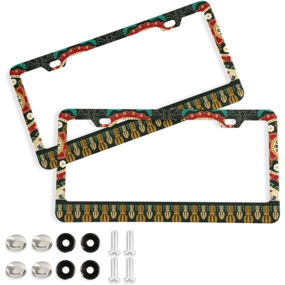 Coolnut Boho Mandala Style 2 Holes Car License Plate Frames 2PCS, Car License Plate Holder with Screw Caps Cover Set Automotive Exterior Parts Decoration for US Vehicles
